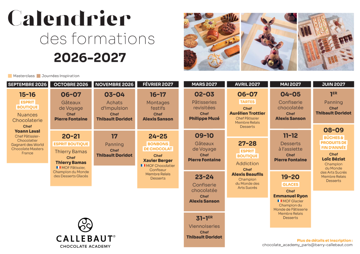Calendrier des Formations Callebaut Chocolate Academy France 2026-2027